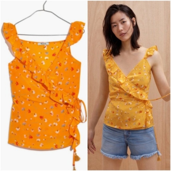 NEW Madewell Silk Wrap Cami Painted Carnations 14 - Picture 2 of 8